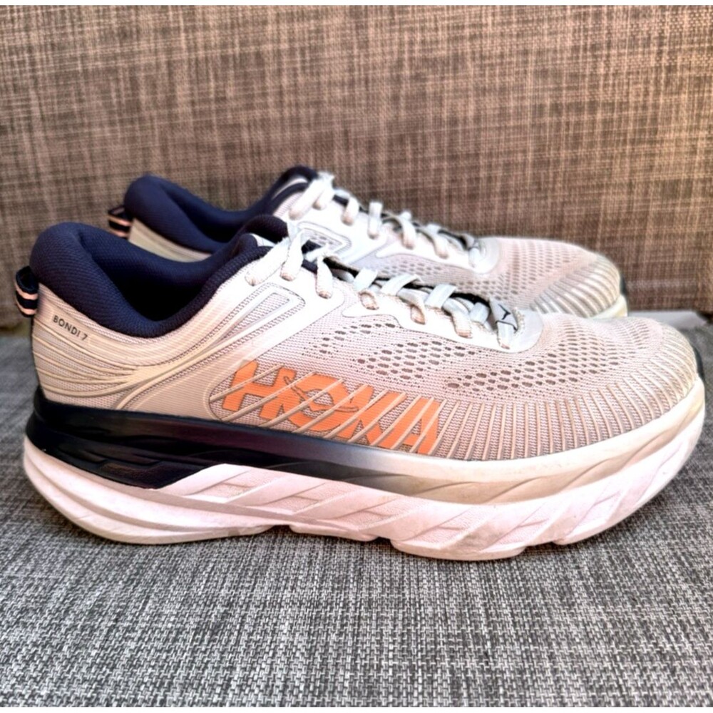 Hoka One One Bondi 7 Lunar Rock Black Iris Women's 7 Gray Navy 1110519 VGC